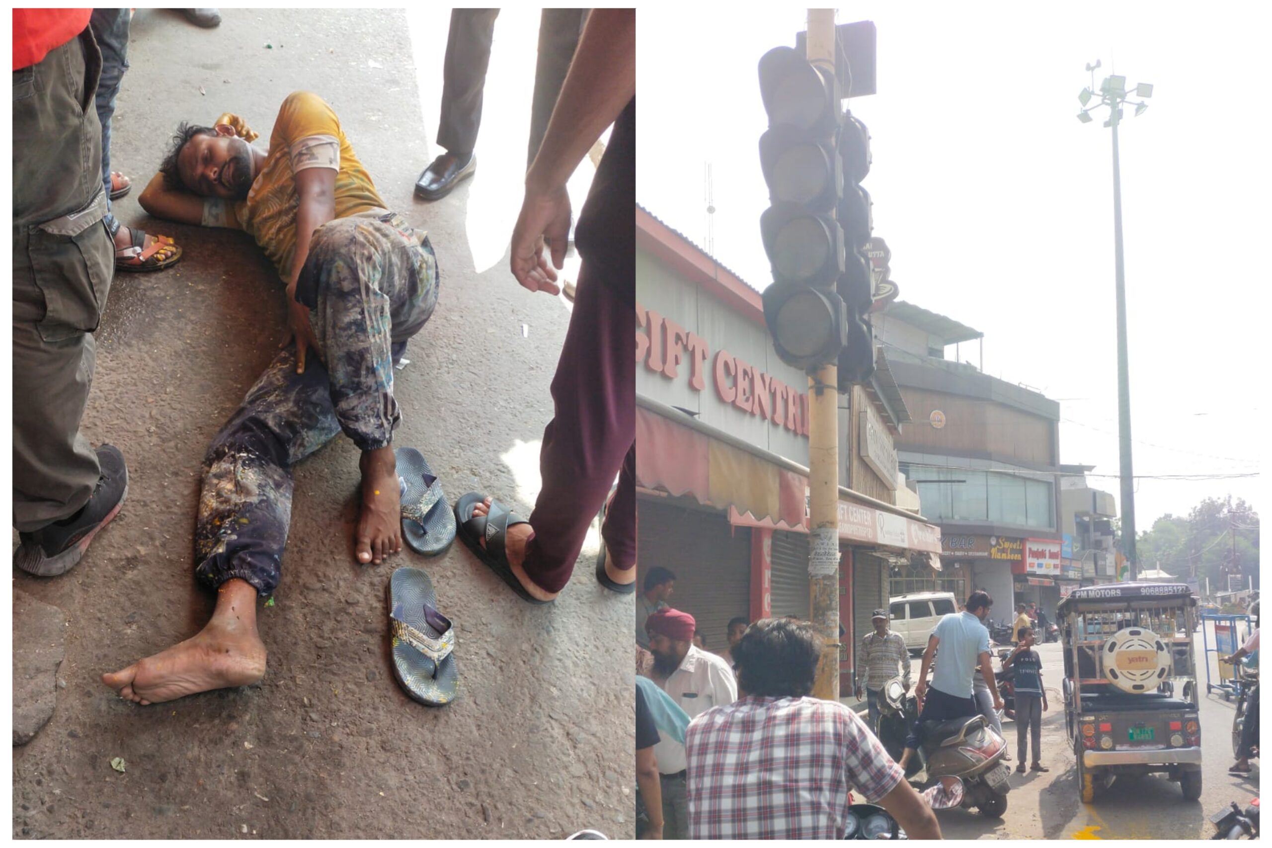 Roorkee: रेड लाइट पोल पर पेंट करता मजदूर गिरा सड़क पर, घायल