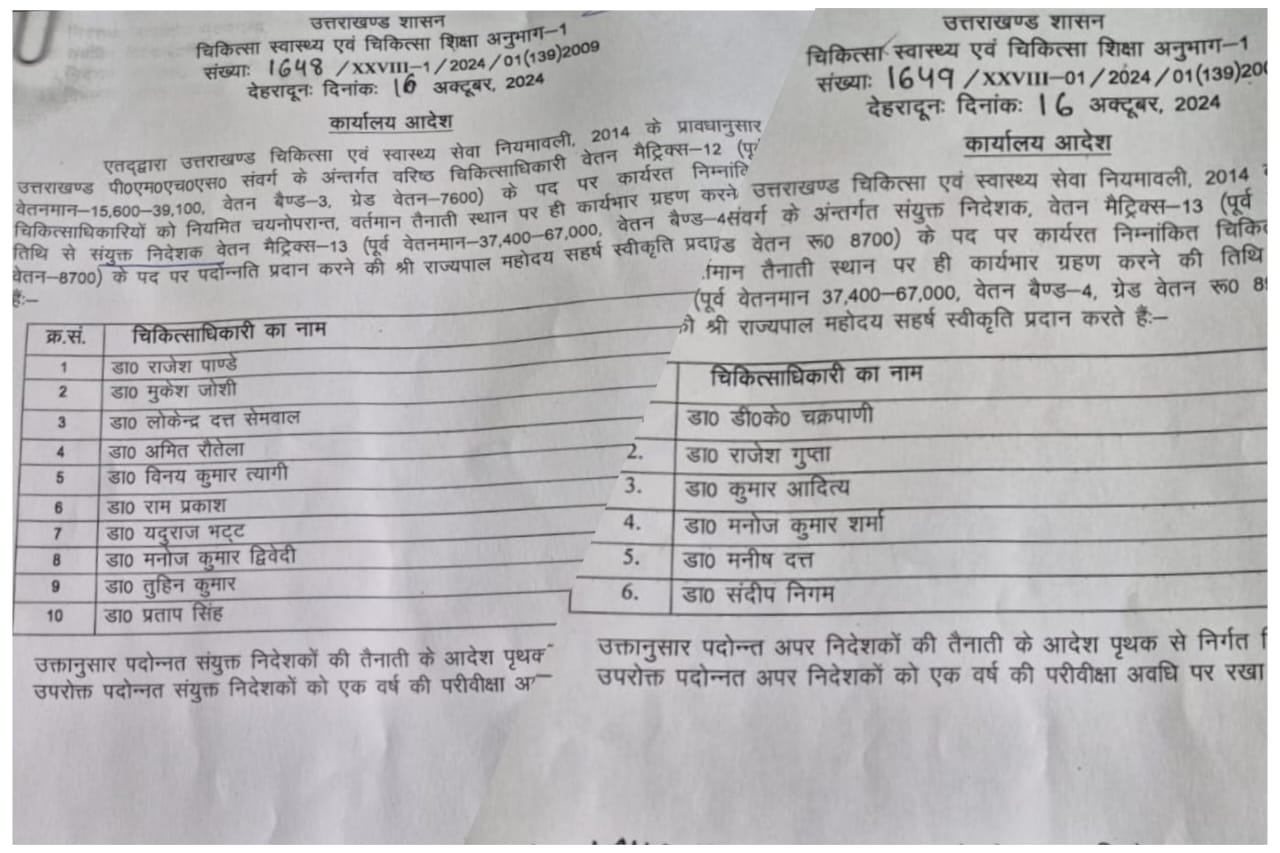 Uttarakhand government Diwali’s gift to doctors: डॉक्टरों को शासन ने दिया दीपावली का तोहफा, बंपर प्रमोशन, आदेश जारी